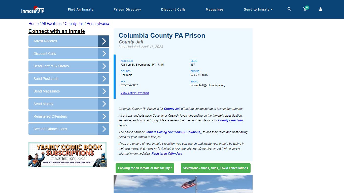 Columbia County PA Prison - Inmate Locator - Bloomsburg, PA